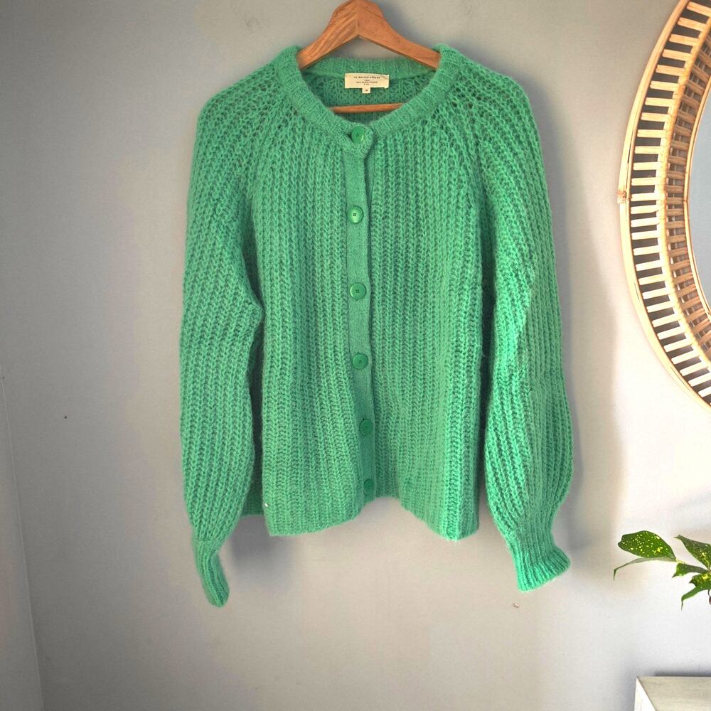 Sezane Emile Cardigan Bright Green Alpaca Wool Size M Chunky Rare Color EUC